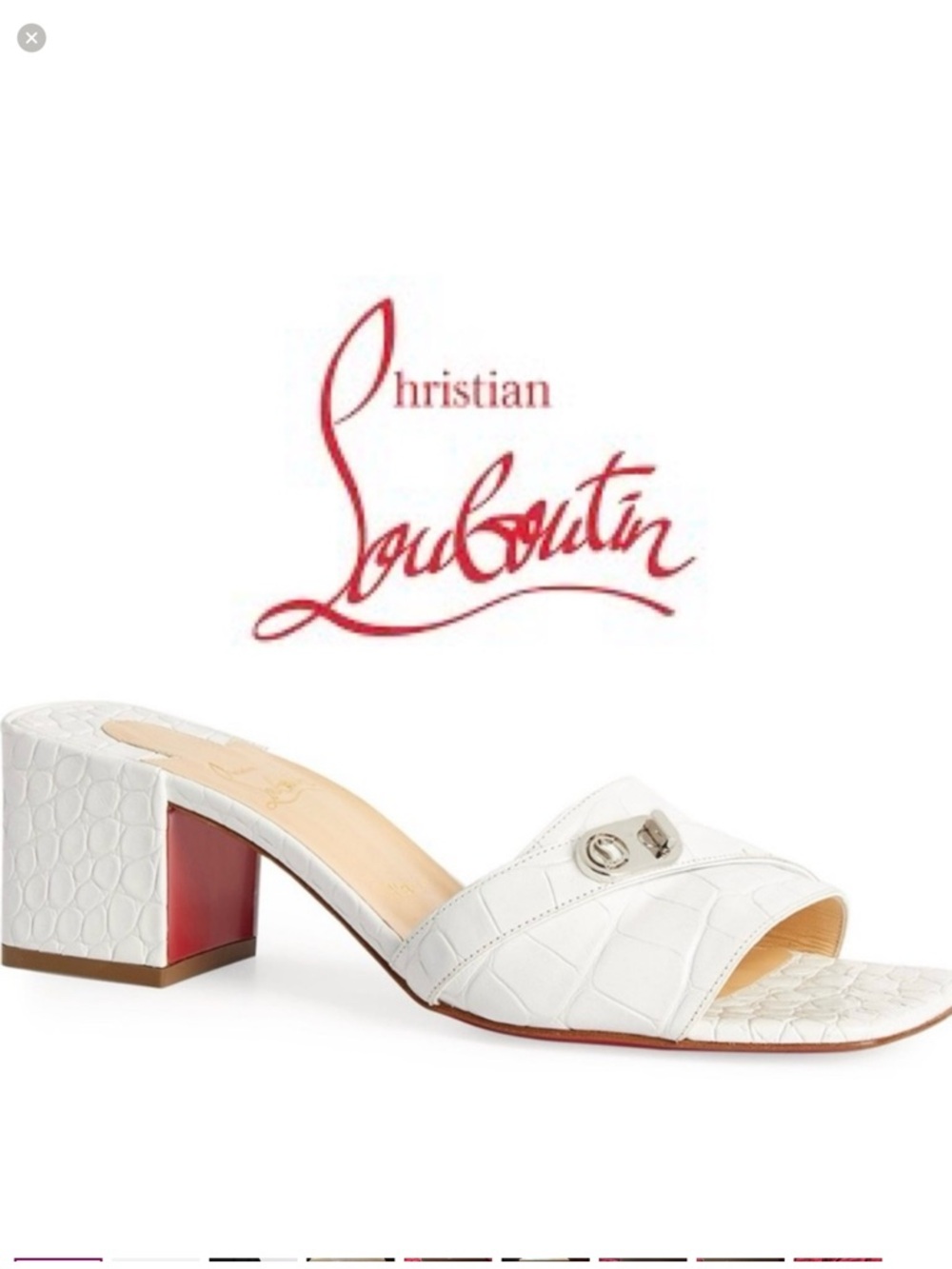 Christian Louboutin White Lock Art 55 Croc Embossed Leather Mules Sandals 6.5